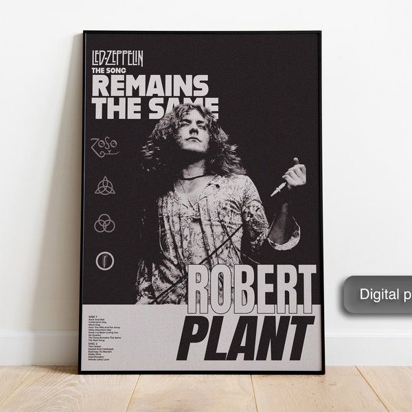 Led Zeppelin Poster Robert Plant The Song Remains The Same poster brutalism grainy vintage style digital poster