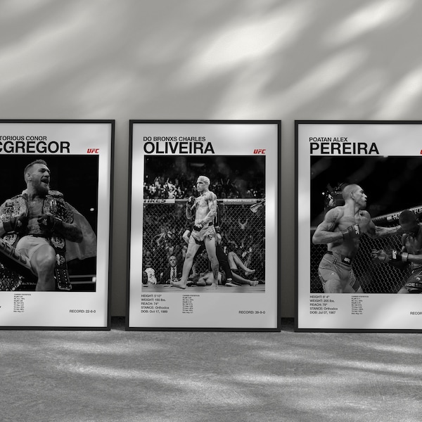 Custom UFC Poster Choose Any Fighter includes photo, stats, and more, personalized gift