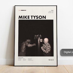 Poster di boxe di Mike Tyson, arte murale minimalista, arredamento moderno della camera da letto, regalo sportivo per uomini, Helvetica, Futura, decorazione per ufficio 18x24