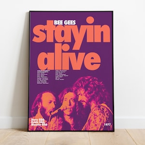 Cartel digital de Bee Bees Stayin Alive para el álbum Saturday Night Fever