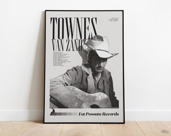 Townes Van Zandt Poster Framed Vintage Cowboy Home Decor Country Music Decor folk music legend tribute wall art