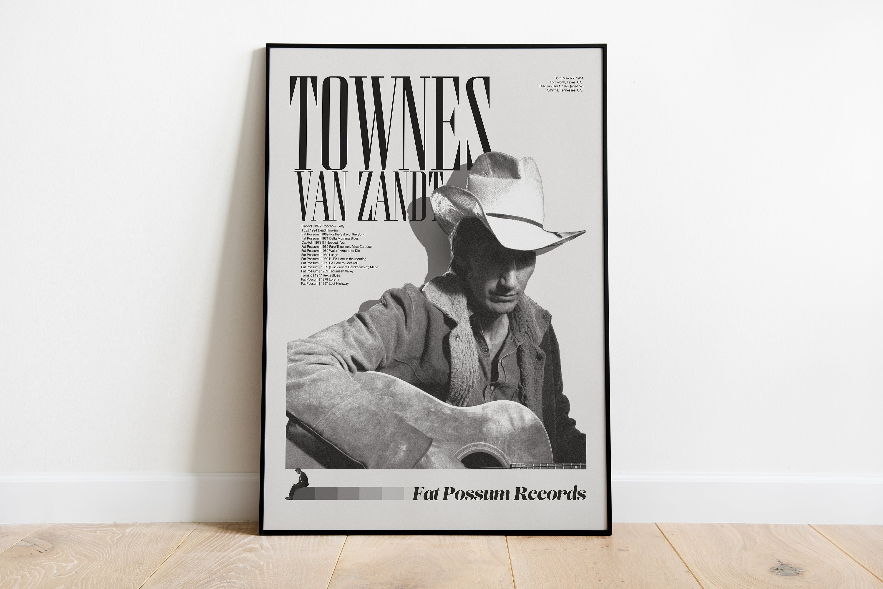 Townes Van Zandt Poster Framed Vintage Cowboy Home Decor Country Music Decor folk music legend tribute wall art