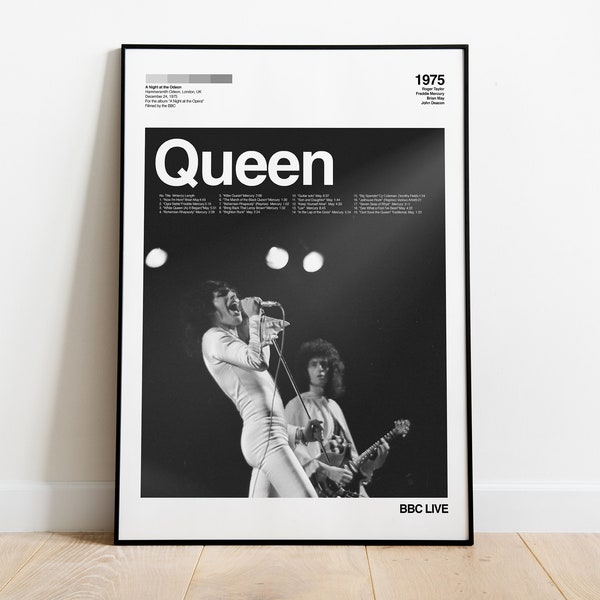 Queen Freddie Mercury tribute Poster Live at Hammersmith Odeon 1975 A Night at the Opera album geïnspireerde kunst