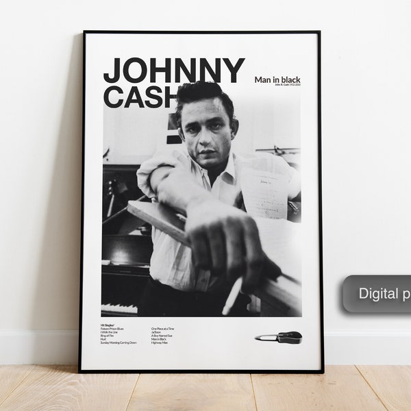 Johnny Cash poster, Modern design living room art, Helvetica, Country Music Poster