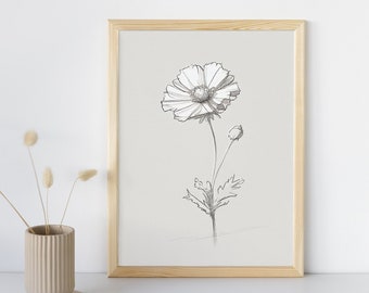 Flower Sketch, Flower Art Download, Botanical Artwork, Flower Art for Wall, Digital Download, Printable Art, Flower Art Poster, Art Prints