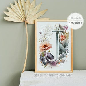 Schöner Blumenbuchstabe, Blumenbuchstabe J, Monogramm J Kunst, Blumen Initial Kunst, Blumen Initial Download, Wohnung Dekor, Kinderzimmer Blumenkunst