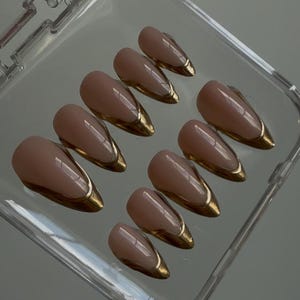 Trendy Abstract French Tip 3D Line Gold Chrome Press On Nails