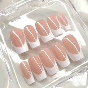 Classy and Elegant Simple White French Tip Press On Nails, Short, Medium, Long Nails