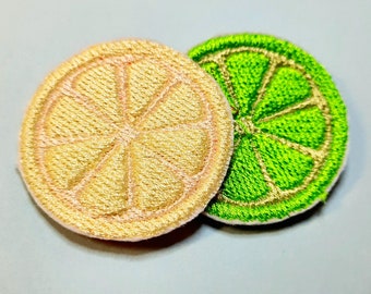 Lemon & Lime Slice Iron-On Patch Set - A Slice of Summery Fun - Clothing and Item Customization - Bag Accessory - Embroidered Handmade