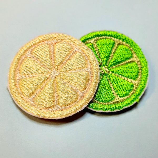 Lemon & Lime Slice Iron-On Patch Set - A Slice of Summery Fun - Clothing and Item Customization - Bag Accessory - Embroidered Handmade