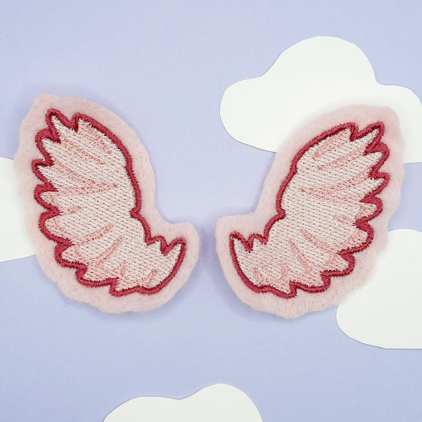 Elegant Pink Angel Wings Iron-On Embroidery Patch - DIY Celestial Touch - Kawaii Pastel Embellishment - Clothing and Bag Accessories