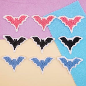 Set of 3 Mini Black Bat Iron On Patches Small Halloween Embroidered Applique for Jackets, Hats, Bags, Costumes