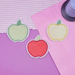 Apple Iron-On Embroidery Patch - 3 Color Options: Red, Green, Yellow - Customizable Fruit Applique for Clothing, Bags, Hats