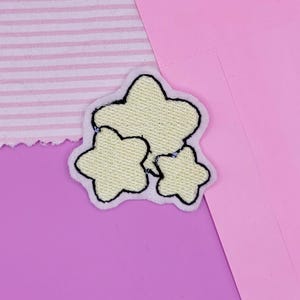 Stylish Iron-On Embroidery Patch - - Pastel Stars Design - Shining Starry Night Accessory - Clothing and Bag Customization Yellow Applique