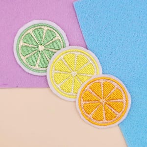 Citrus Slice Iron-On Patch Set - Orange, Lemon, Lime Fruit Accessory - Clothing and Item Customization - Embroidered Handmade