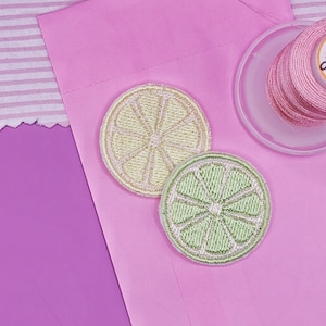 Lemon & Lime Slice Iron-On Patch Set - A Slice of Summery Fun - Clothing and Item Customization - Bag Accessory - Embroidered Handmade