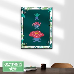 Oddish Gloom Vileplume Wall Art | Gaming Poster | Gaming Decor | Gamer Room | Leaves Floral Grass | Unframed | Gamer Gifts | Evolution