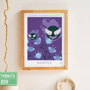 Flower Market Gastly Wall Art | Gaming Poster | Gaming Decor | Gamer Gifts | Ghost Dark Floral | Nerd Wall Art Print | Home Decor | Unframed