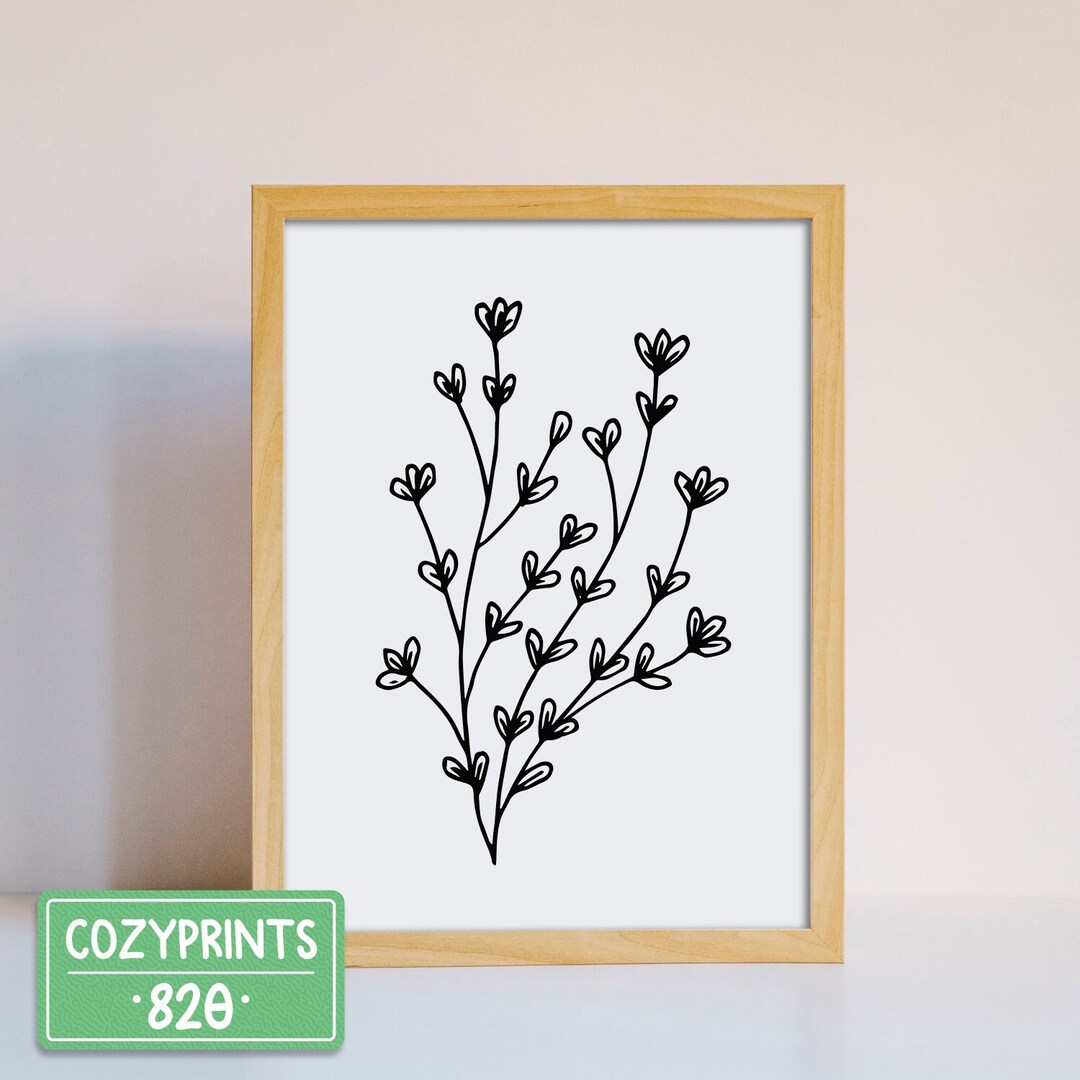 Flower Line Art Prints | Botanical Wall Decor | Simple Black White ...