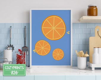 Küche Kunstdruck | Druckbare Obst Wand Kunst | Einfaches minimalistisches Obst Dekor | Orange Frucht Druck | Orange Wandkunst