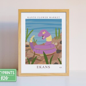 Flower Market Ekans Wall Art | Gaming Poster Gamer Decor | Gamer Gifts | Leaves Floral Grass | Gamer Wall Prints | Gamer Gifts | Purple