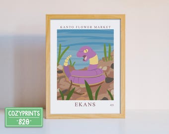 Flower Market Ekans Wall Art | Gaming Poster Gamer Decor | Gamer Gifts | Leaves Floral Grass | Gamer Wall Prints | Gamer Gifts | Purple