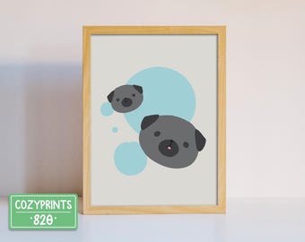 Pug Wall Art | Black Pug Print | Minimalist Dog Art | Home Decor | Framed