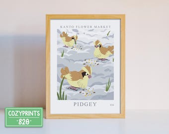 Pidgey Wall Art | Gaming Decor | Bird Flying | Nerd Wall Art Print | Framed