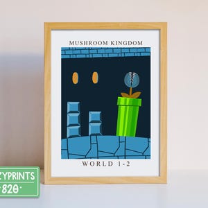 Super Video Game Wall Art | Gaming Poster Gaming Decor | World Level Mushroom | Nerd Wall Art Print | Floral Flower Room Decor | Bedroom v3