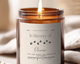 Vela conmemorativa personalizada para mascotas, regalo en memoria de tu mascota, nombre de tu mascota, condolencias para tu mascota, vela conmemorativa, pérdida de un perro, recuerdo de un perro, mascota conmemorativa