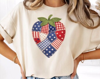 Camiseta Comfort Colors® roja y blanca y 250 aniversario, camiseta patriótica estilo preppy con corazón, camiseta de 250 años de América, fresa sintética