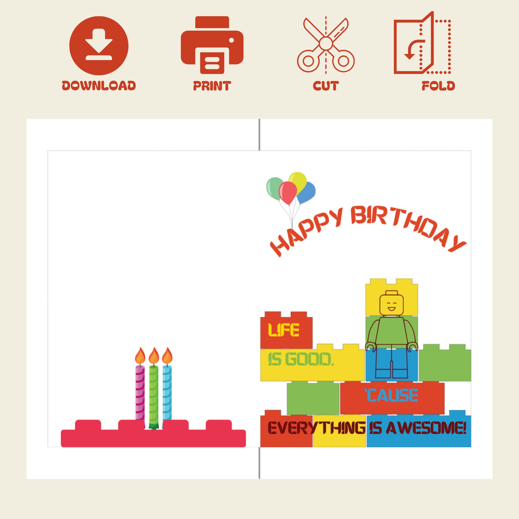 Lego Printable Birthday Card Lego Instant Download, Lego Movie Theme ...