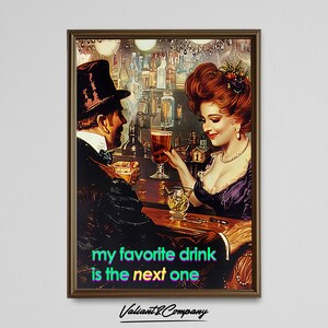 Mój ulubiony napój to następny obraz ścienny | Wydruk koktajlowy | Plakat koktajlowy z wózkiem barowym | Dekoracja ścienna z drinkiem na imprezę | Wydruk artystyczny klasy premium