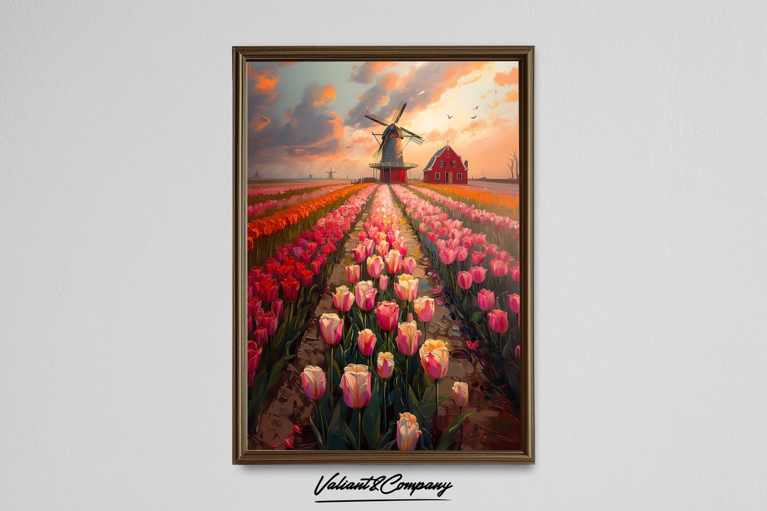 Netherlands Tulip Field Art Print | Antique Print | Vintage Country ...