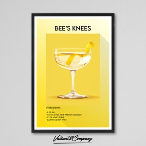 Impresión de cóctel Bee's Knees / Arte de pared Bee's Knees / Cartel de cóctel de decoración de carrito de bar / Arte de pared de bebida exclusiva de fiesta / Impresión de arte premium