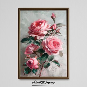 Pink Rose Branch Art Print | Antique Print | Vintage Country Wall Art | Digital Download | Printable Wall Art | Farmhouse Art Print
