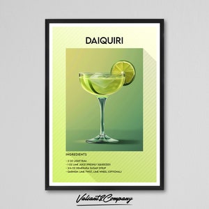 Daiquiri-Cocktail-Druck | Daiquiri Wandkunst | Barwagen Dekor Cocktail Poster | Party-Signatur-Getränke-Wandkunst | Premium-Kunstdruck