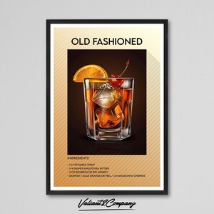 Old Fashioned Cocktail Print | Old Fashioned Cocktail Art | Bar Cart Cocktail Poster | Party Signature Drink Wall Art | Premium Art Print