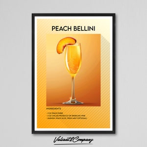 Peach Bellini Cocktail Print | Peach Bellini Cocktail Art | Bar Cart Cocktail Poster | Party Signature Drink Wall Art | Premium Art Print