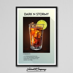 Dark N Stormy Cocktail Print | Dark N Stormy Wall Art | Bar Cart Cocktail Poster | Party Signature Drink Wall Art | Premium Art Print