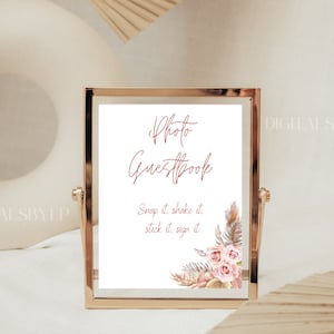 Rose Pampas Photo Guestbook Sign, 8x10 Editable and Printable Wedding Template