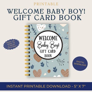 Unique Welcome Little Boy Gift Card Book, Digital and Printable, Gift for new moms, Perfect gift for Baby Shower, Personalize & Print ASAP!