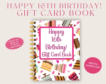 16th Birthday Gift Card Book, Printable only, Digital Gift Card Book, Sweet 16, gift card book, Girl Gift Card Book, Gift for Teenage Girl