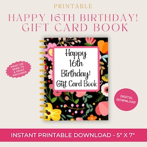 16th Birthday Gift Card Book, Printable only, Digital Gift Card Book, Sweet 16, 16th Birthday Gift perfect for the teen girl in your life!