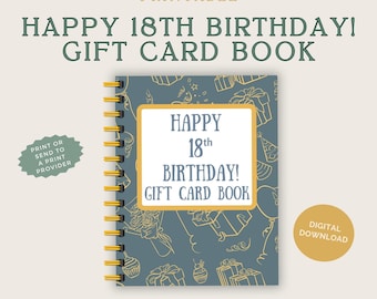 18th Birthday Gift Card Book, Printable only, Digital Gift Card Book, gift card book, Boy Gift Card Book, Gift for 18th Birthday, Print ASAP