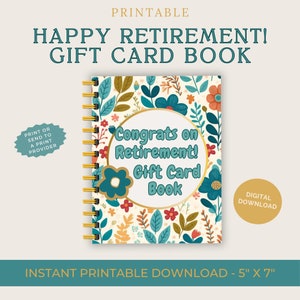 Retirement Gift Card Book:  DIY Printable Gift Card Book. Retirment gift, Print ASAP! Ask me about ordering a custom cover! Digital gift
