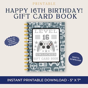 16th Birthday Gift Card Book, Printable and Digital, gift card book, Boy Gift Card Book, Gift for 16th Birthday for him, Buy & Print ASAP!