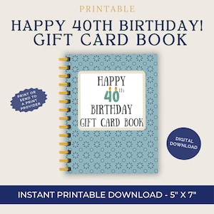 40th Birthday Gift Card Book, 40th birthday gift for him, Printable only, Digital Gift Card Book, Print ASAP, great gift for dad