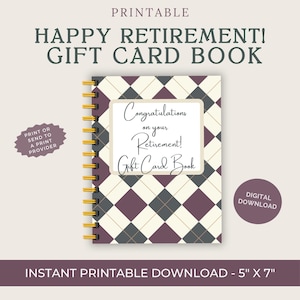 Retirement Gift Card Book:  DIY Printable Gift Card Book. Retirment gift, Print ASAP! Ask me about ordering a custom cover! Digital gift