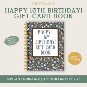 16th Birthday Gift Card Book, Printable only, Digital Gift Card Book, gift card book, Boy Gift Card Book, Gift for Teenage Boy, Print ASAP